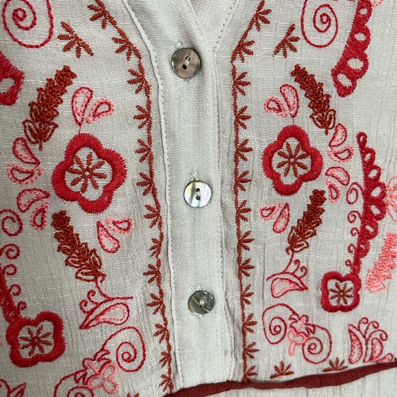 FIG AND FLOWER Embroidered Knee Length 3/4 Sleeve Tan Dress | size Medium - Picture 3 of 10